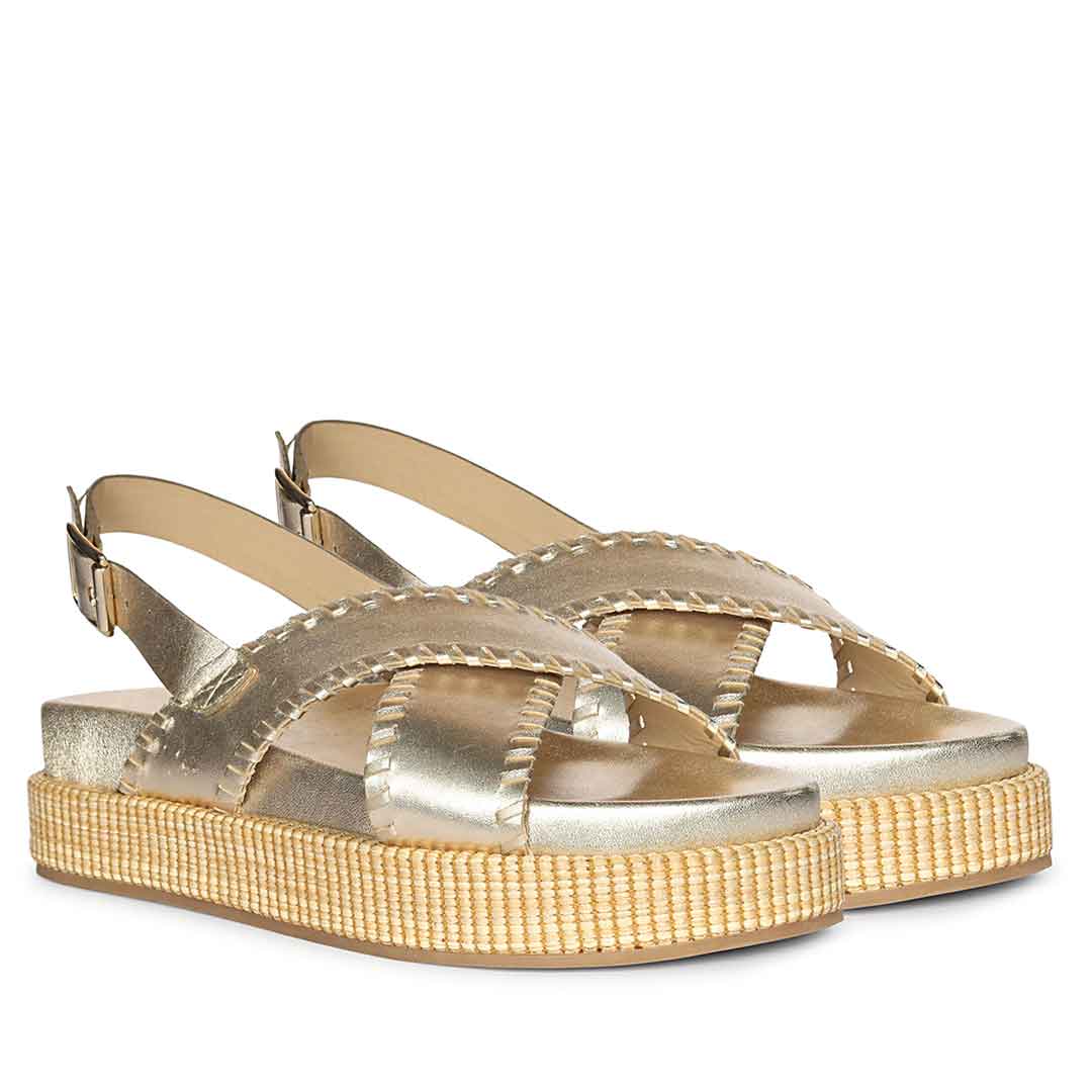 Saint Luma Gold Leather Platform Sandals - Image 2