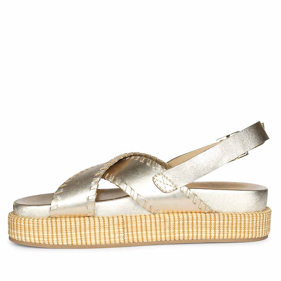 Saint Luma Gold Leather Platform Sandals - Image 3