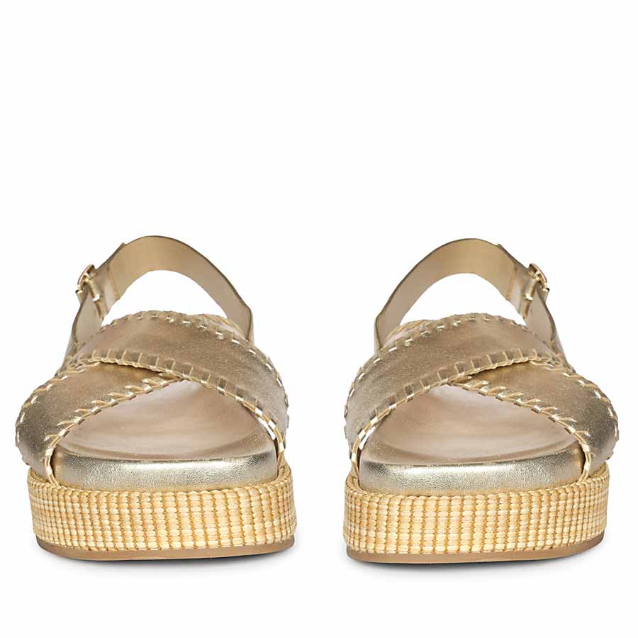 Saint Luma Gold Leather Platform Sandals - Image 4