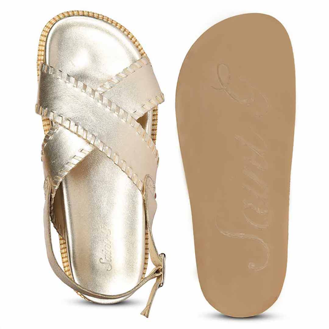 Saint Luma Gold Leather Platform Sandals - Image 6