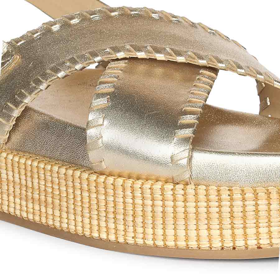 Saint Luma Gold Leather Platform Sandals - Image 7