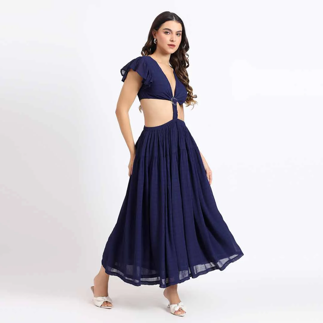 Saint Womens Blue Cut-Out Waist Maxi Dress - Image 2