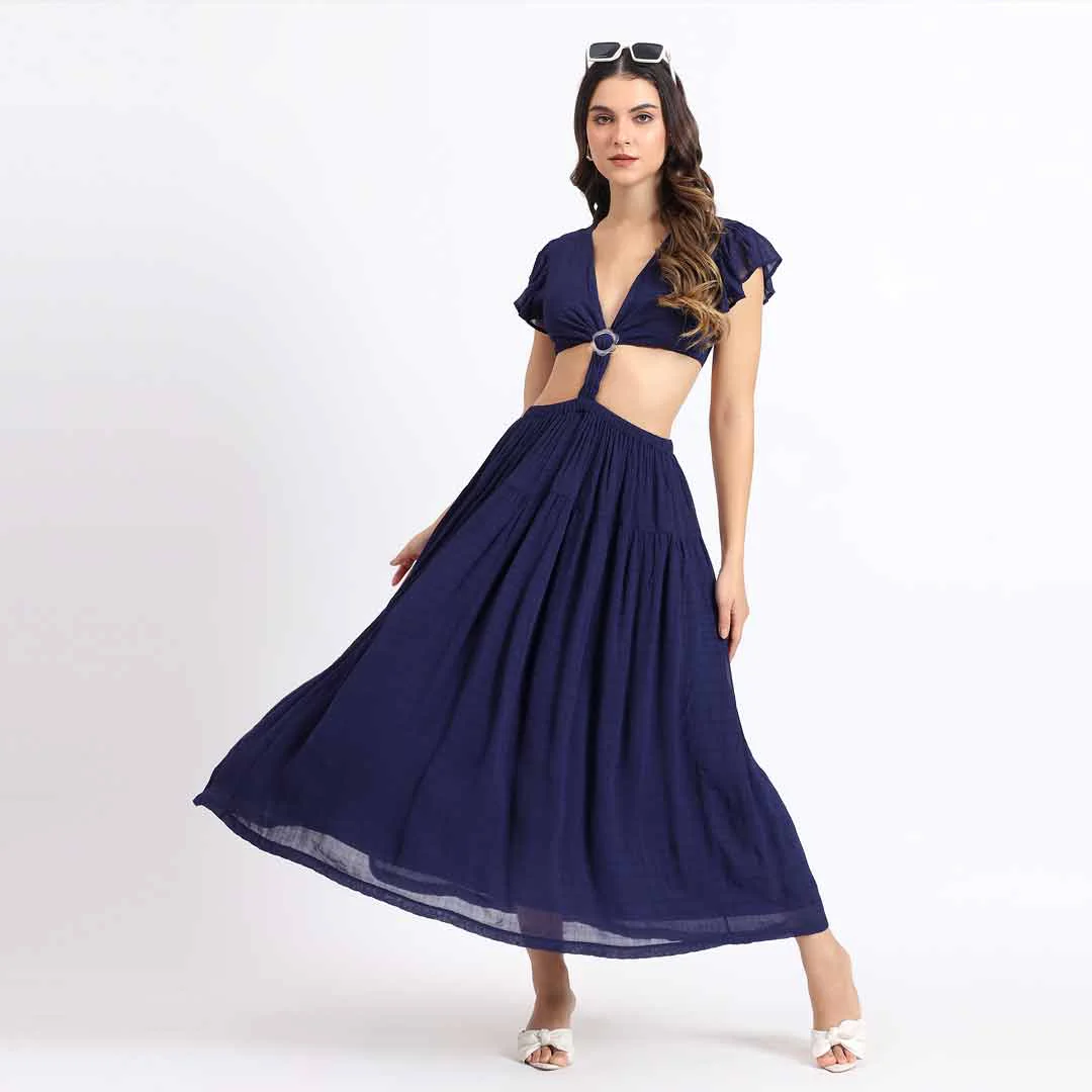 Saint Womens Blue Cut-Out Waist Maxi Dress - Image 3