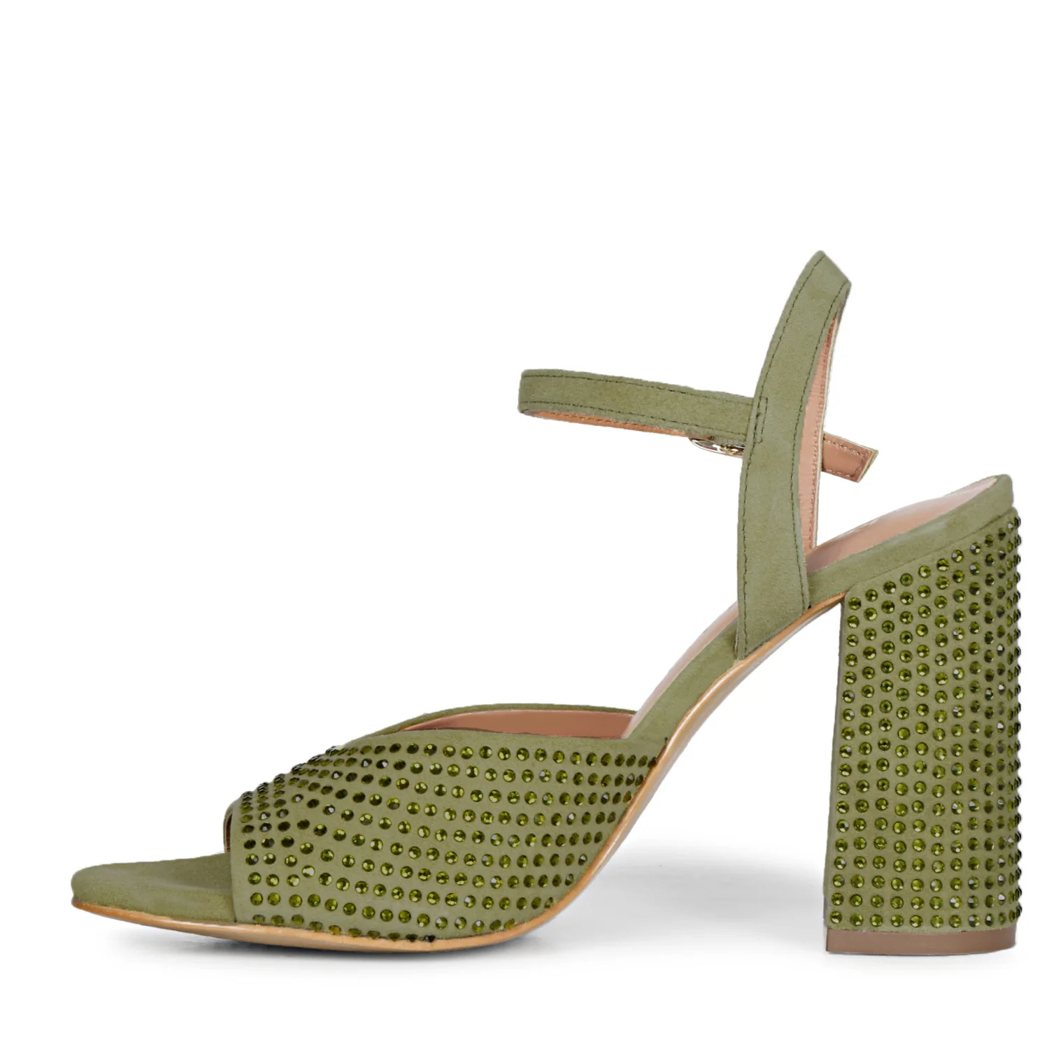 Saint Amaya Crystal Studs Safari Leather Block Heels - Image 4