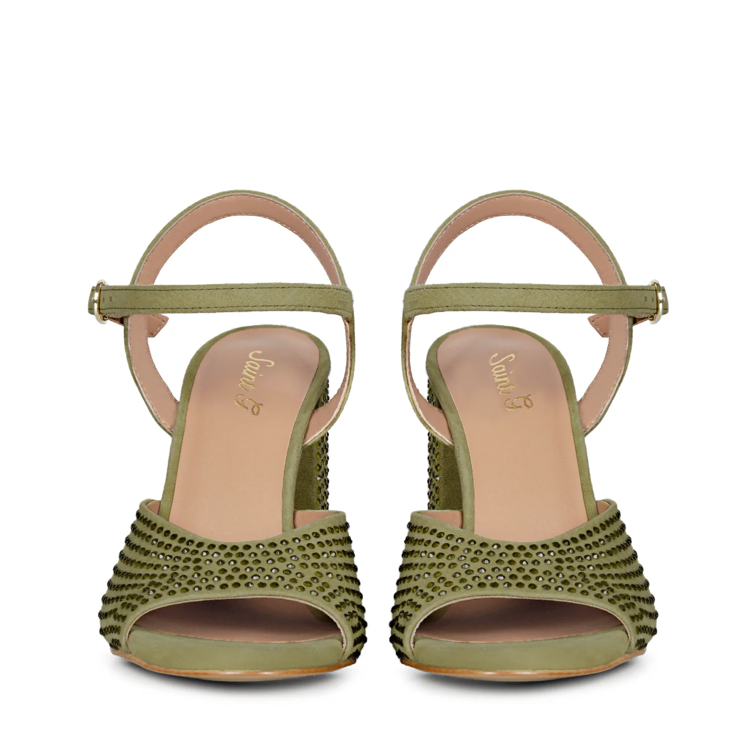 Saint Amaya Crystal Studs Safari Leather Block Heels - Image 5