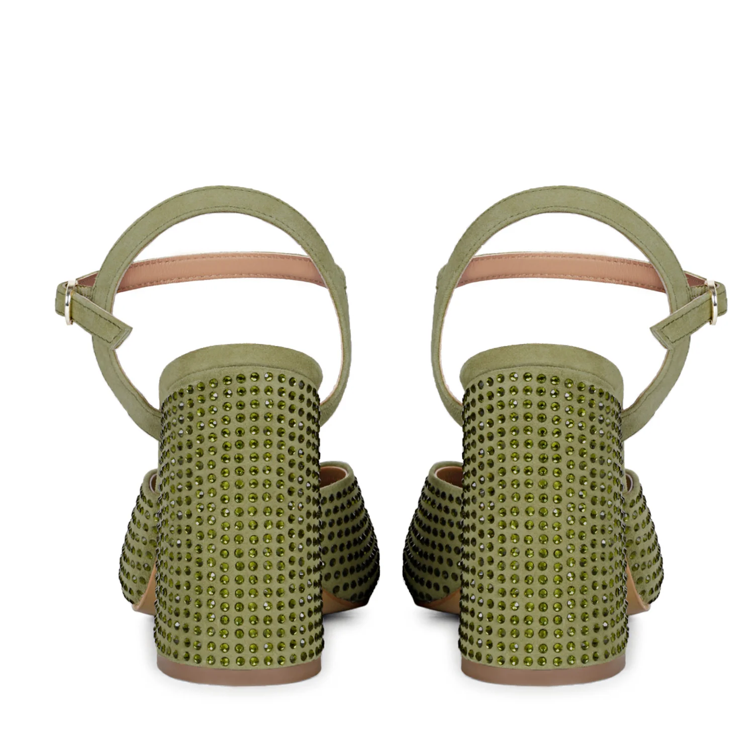 Saint Amaya Crystal Studs Safari Leather Block Heels - Image 6