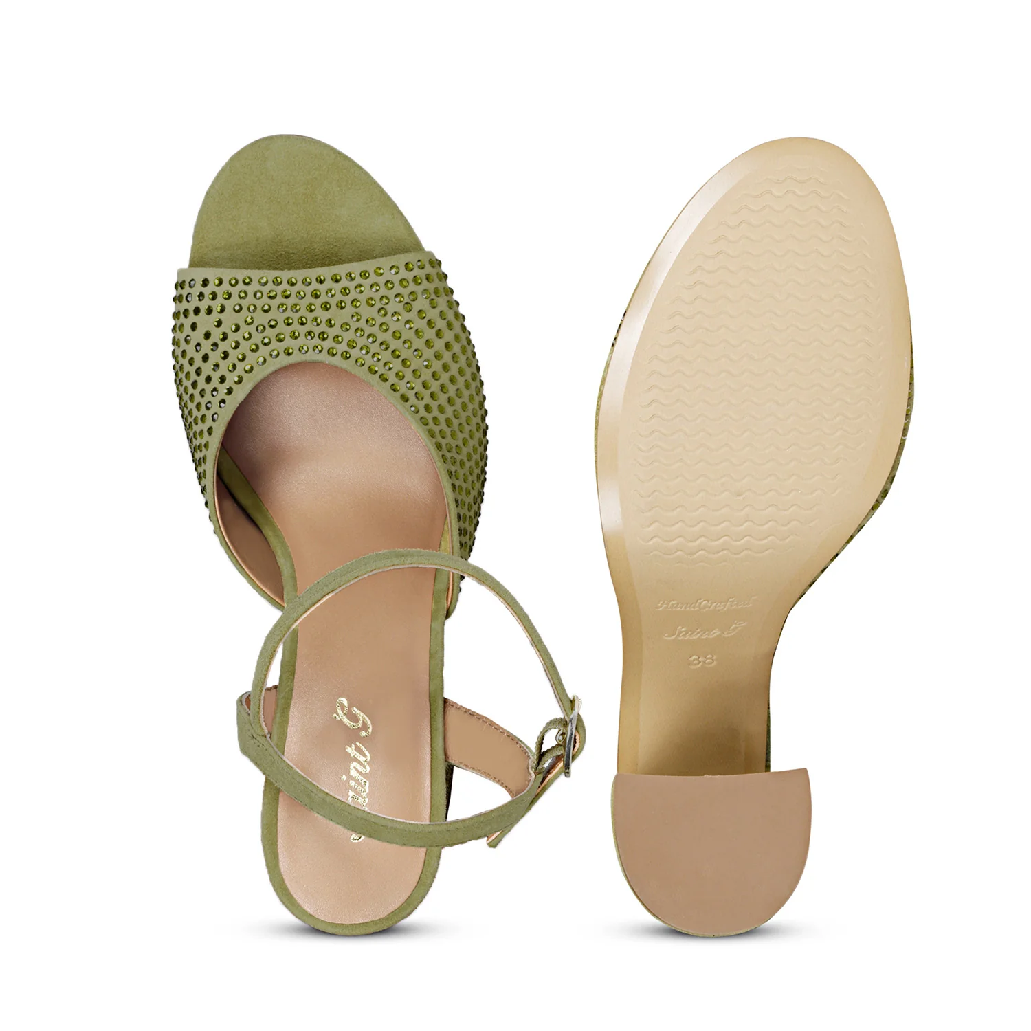 Saint Amaya Crystal Studs Safari Leather Block Heels - Image 7