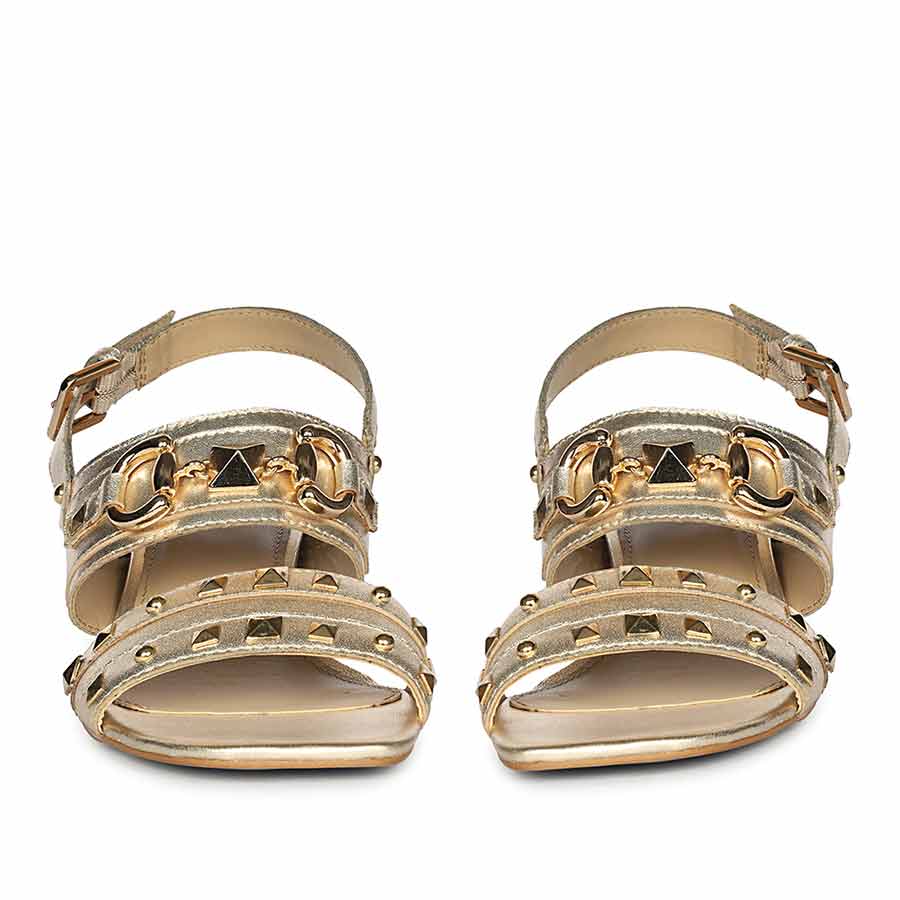 Saint Mabel Embellished Metallic Gold Leather Heels - Image 4