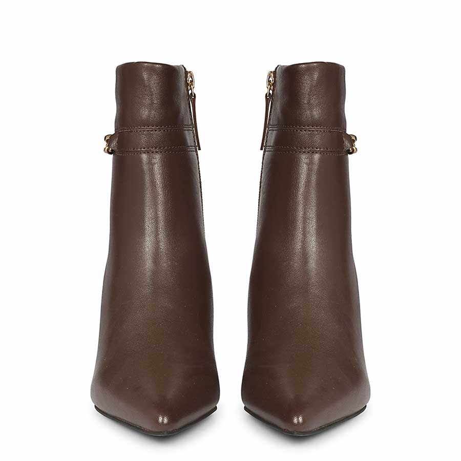 Saint Madelyn Brown Leather Chain Decor Pointed Toe Ankle Boots - Image 4