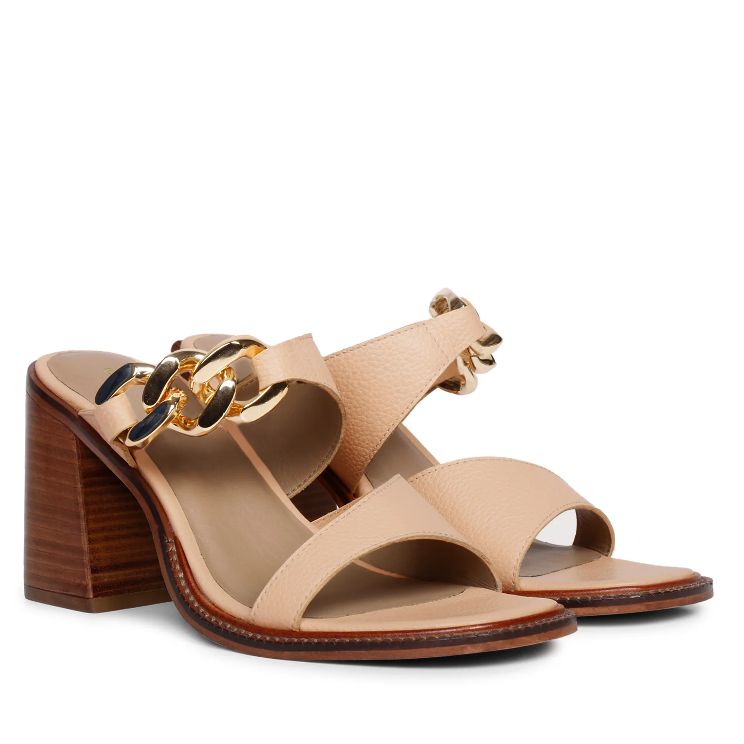 Saint Madrid Gold Chain Embellished Cipra Leather Block Heels - Image 3