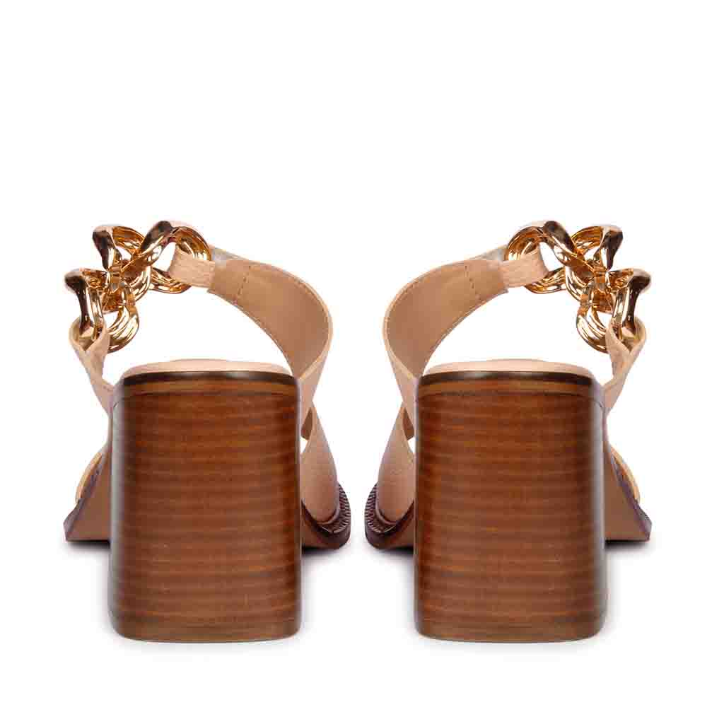 Saint Madrid Gold Chain Embellished Cipra Leather Block Heels - Image 6