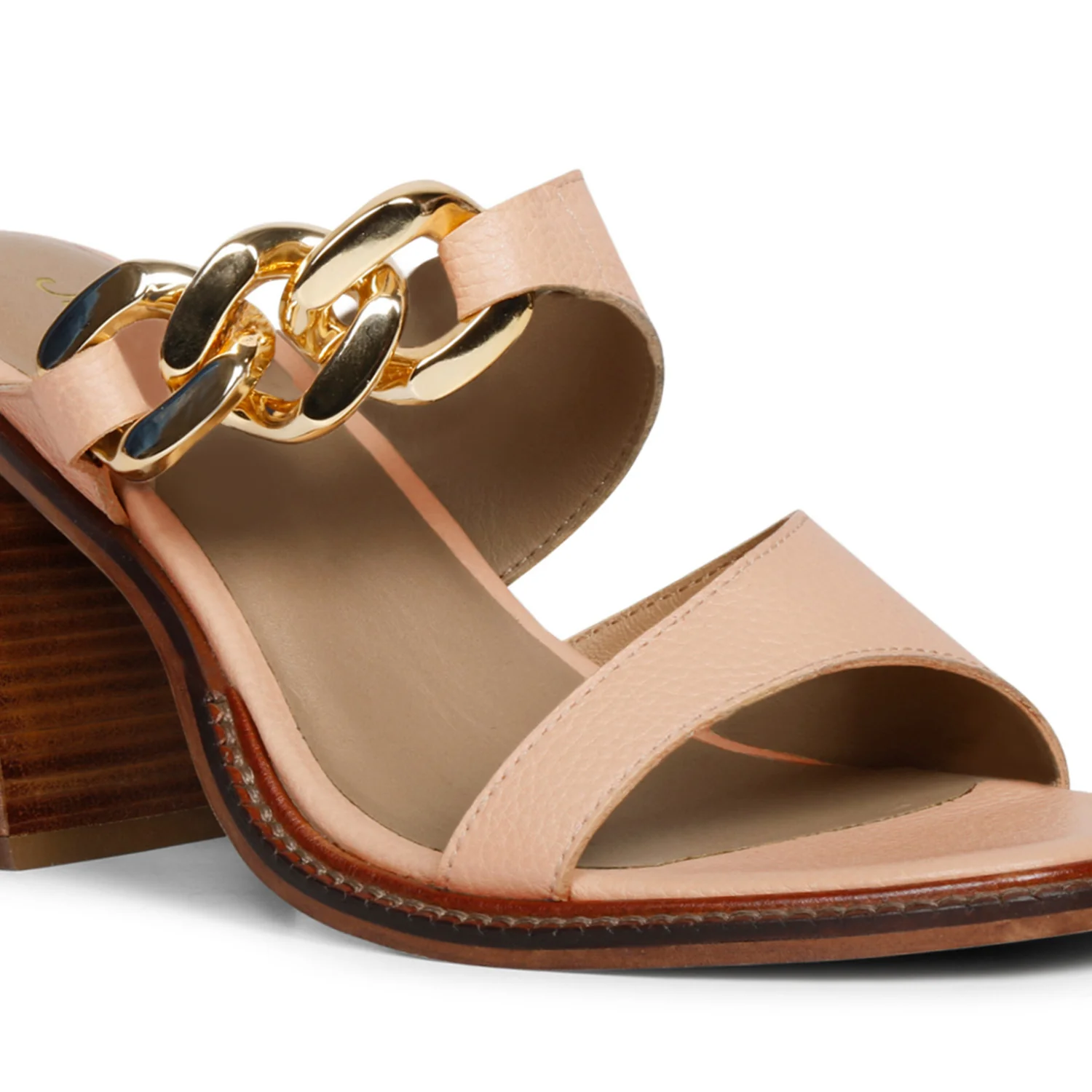 Saint Madrid Gold Chain Embellished Cipra Leather Block Heels - Image 8