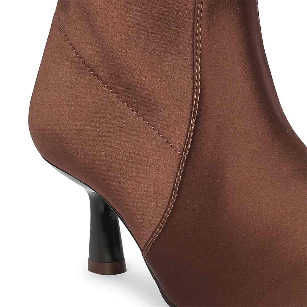 Saint Mae Brown Stretch Satin Kitten Heel Ankle Boots - Image 6