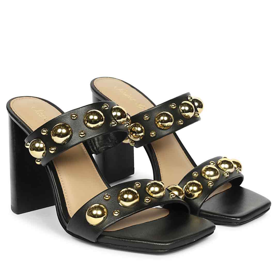 Saint Maelle Embellished Black Leather High Heels - Image 3