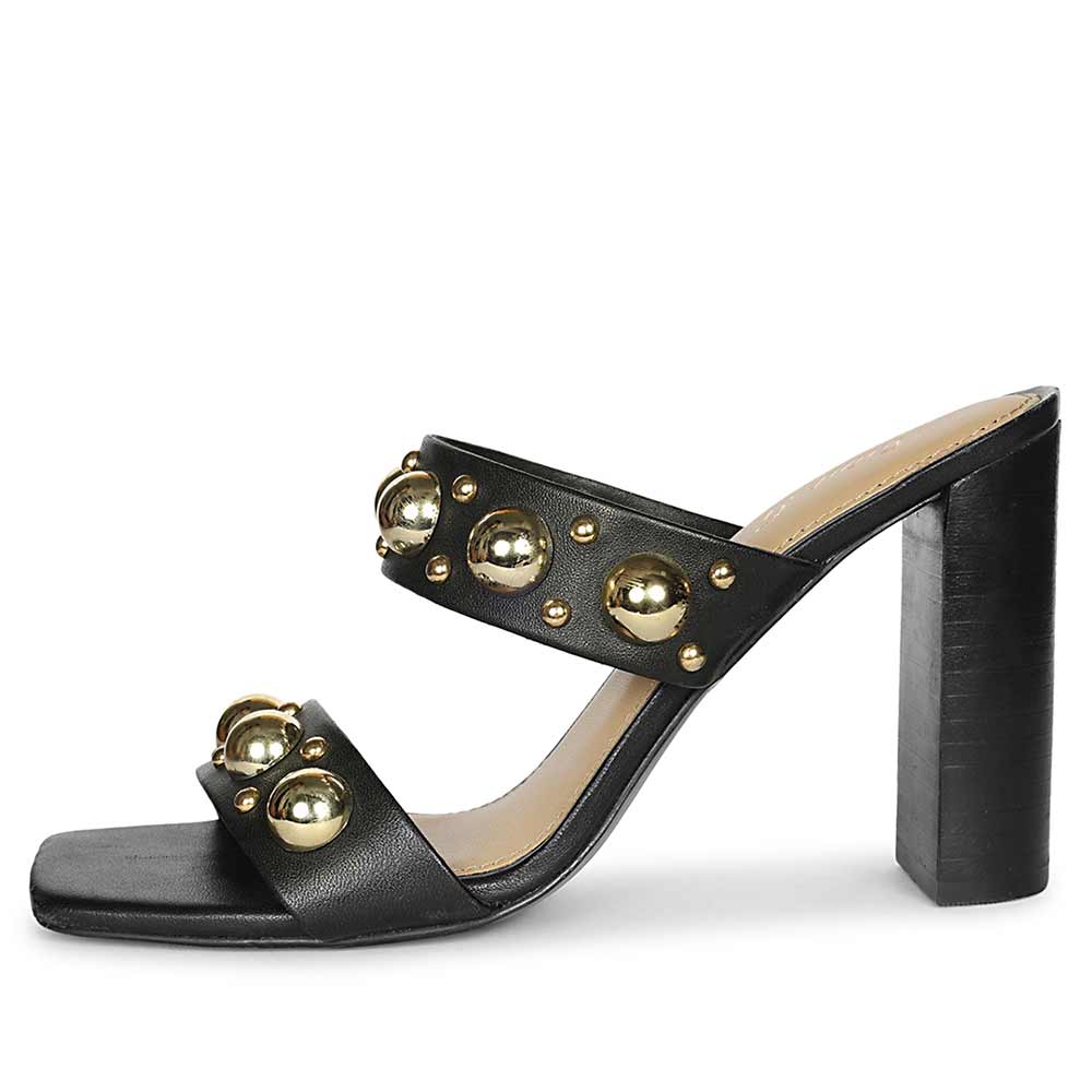 Saint Maelle Embellished Black Leather High Heels - Image 4