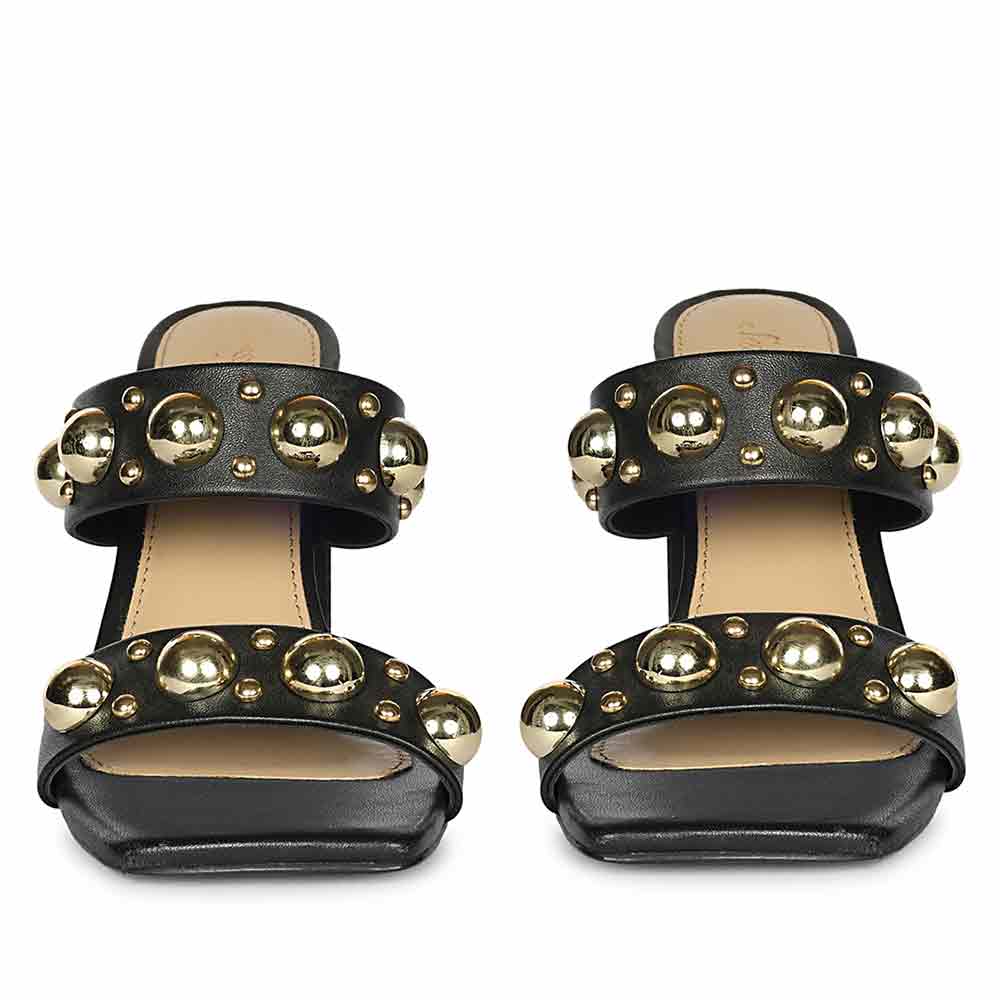 Saint Maelle Embellished Black Leather High Heels - Image 5