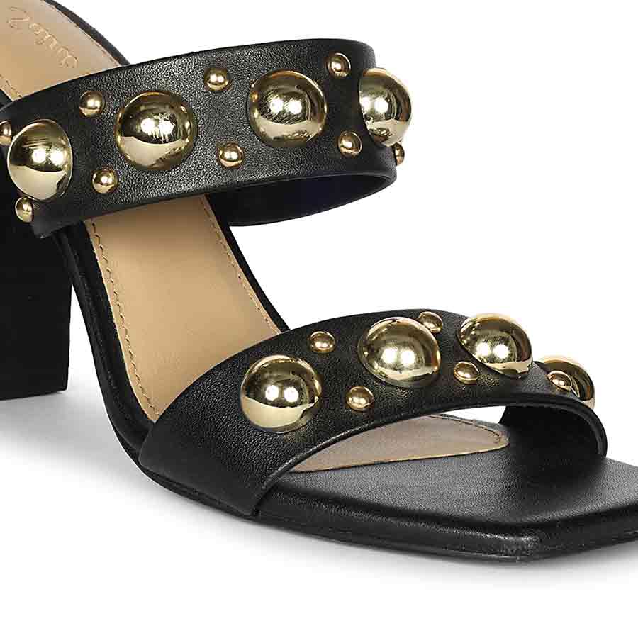 Saint Maelle Embellished Black Leather High Heels - Image 7