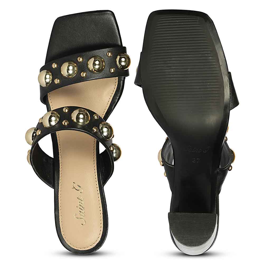 Saint Maelle Embellished Black Leather High Heels - Image 8