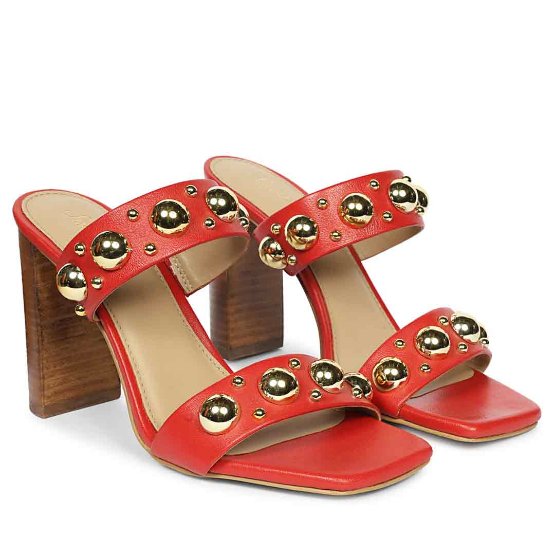 Saint Maelle Embellished Goji Berry Leather Heels - Image 3