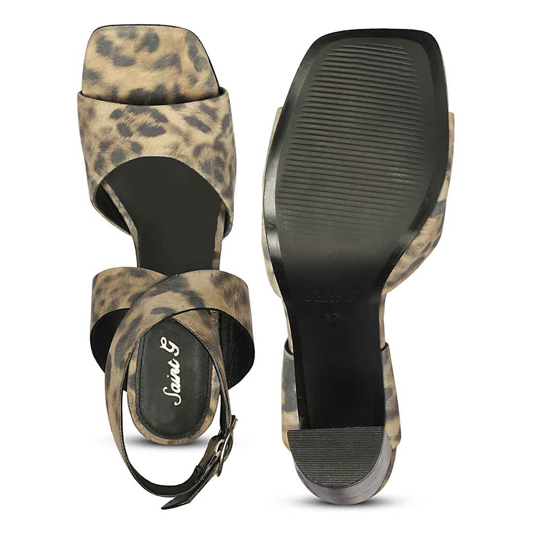Saint Maelle Leopard Suede Leather Heels - Image 6