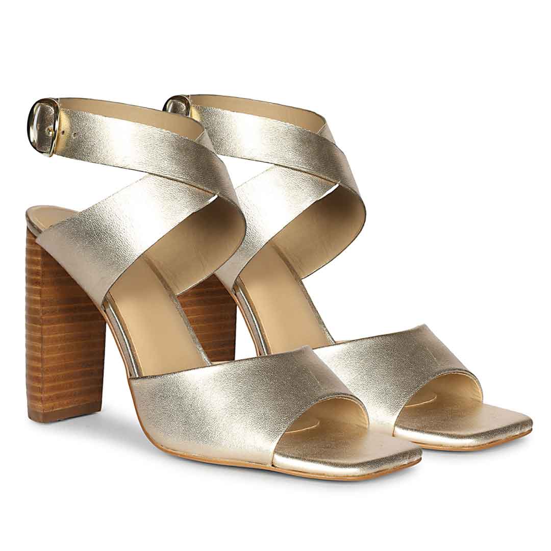 Saint Maelle Metallic Gold Leather Heels - Image 2