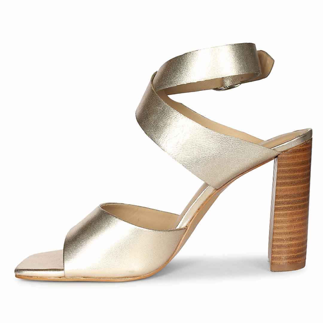 Saint Maelle Metallic Gold Leather Heels - Image 3