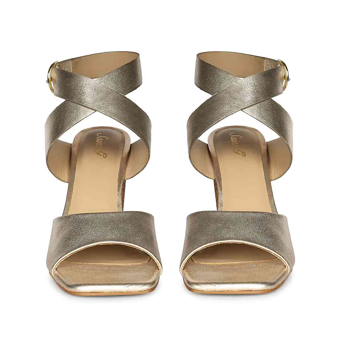 Saint Maelle Metallic Gold Leather Heels - Image 4