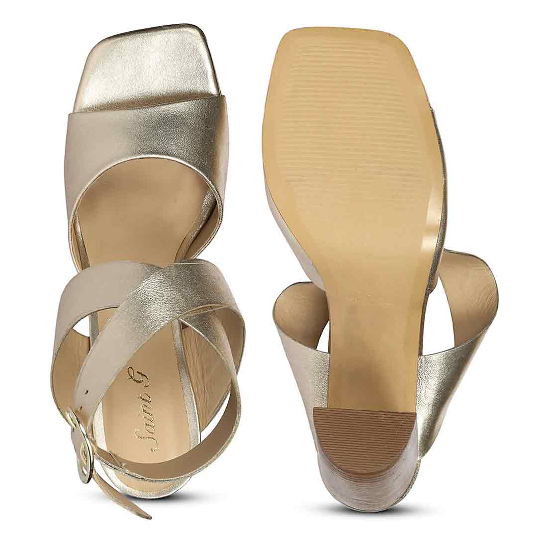 Saint Maelle Metallic Gold Leather Heels - Image 6