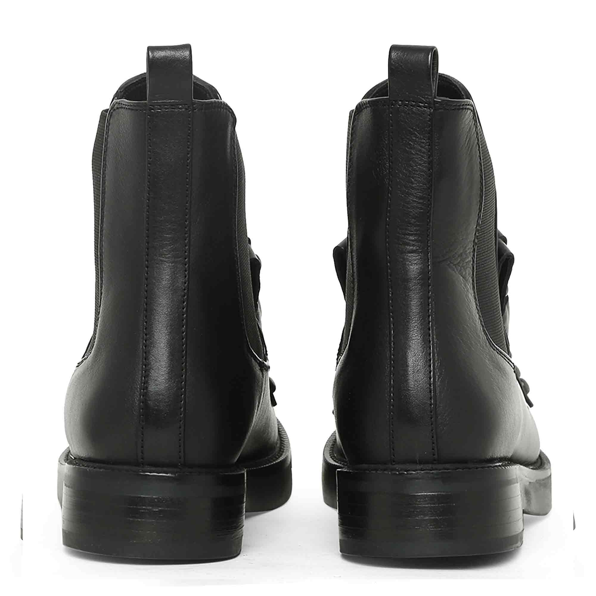 Saint Maeve Black Leather Decor Chain Link Studded Boots - Image 4