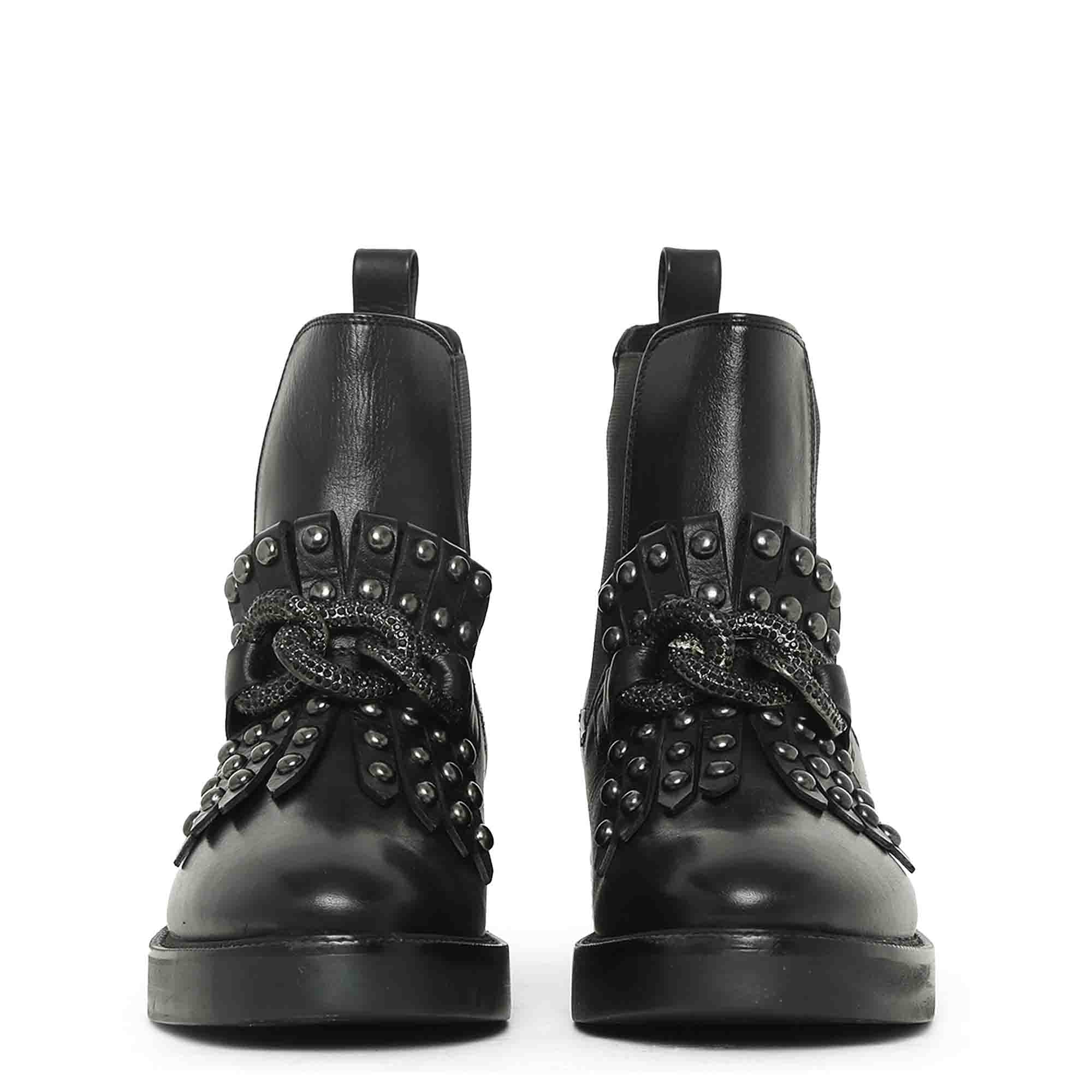 Saint Maeve Black Leather Decor Chain Link Studded Boots - Image 5
