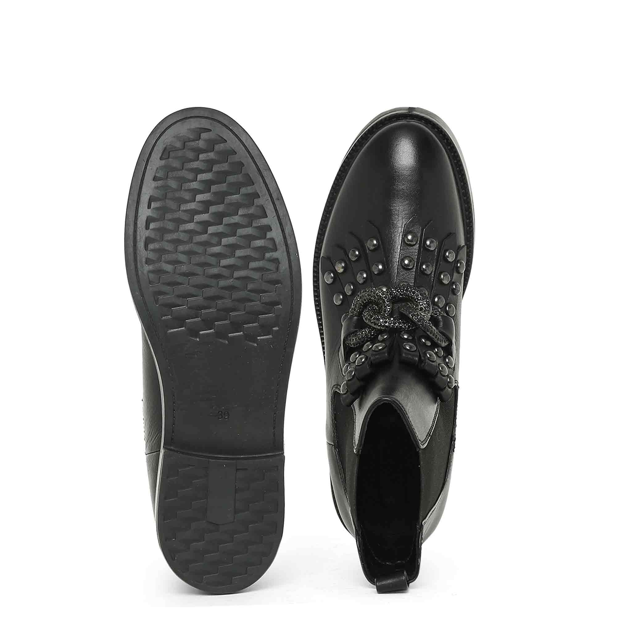Saint Maeve Black Leather Decor Chain Link Studded Boots - Image 6