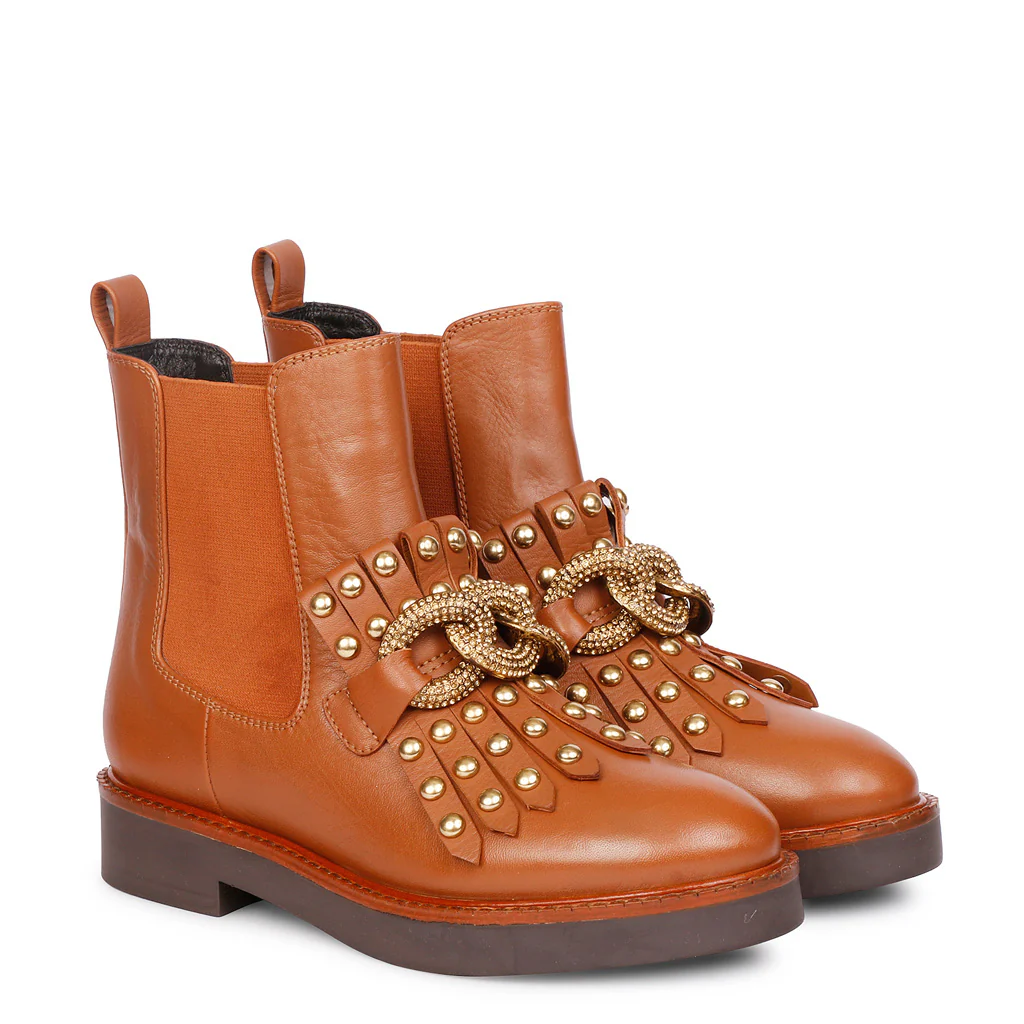 Saint Maeve Cuoio Leather Décor Chain Link Studded Boots - Image 2