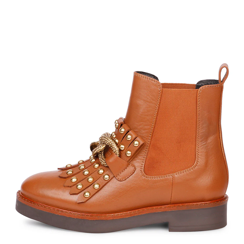 Saint Maeve Cuoio Leather Décor Chain Link Studded Boots - Image 3