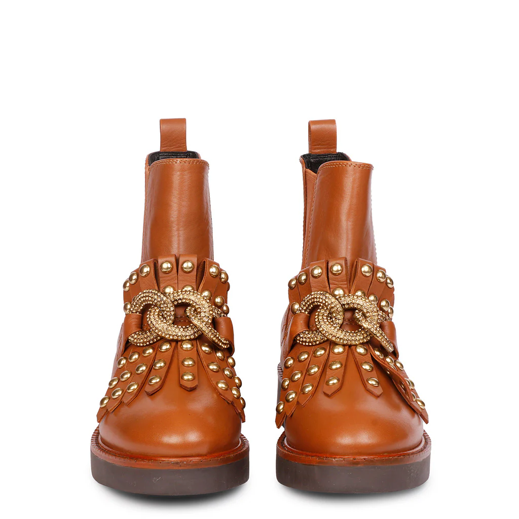 Saint Maeve Cuoio Leather Décor Chain Link Studded Boots - Image 4