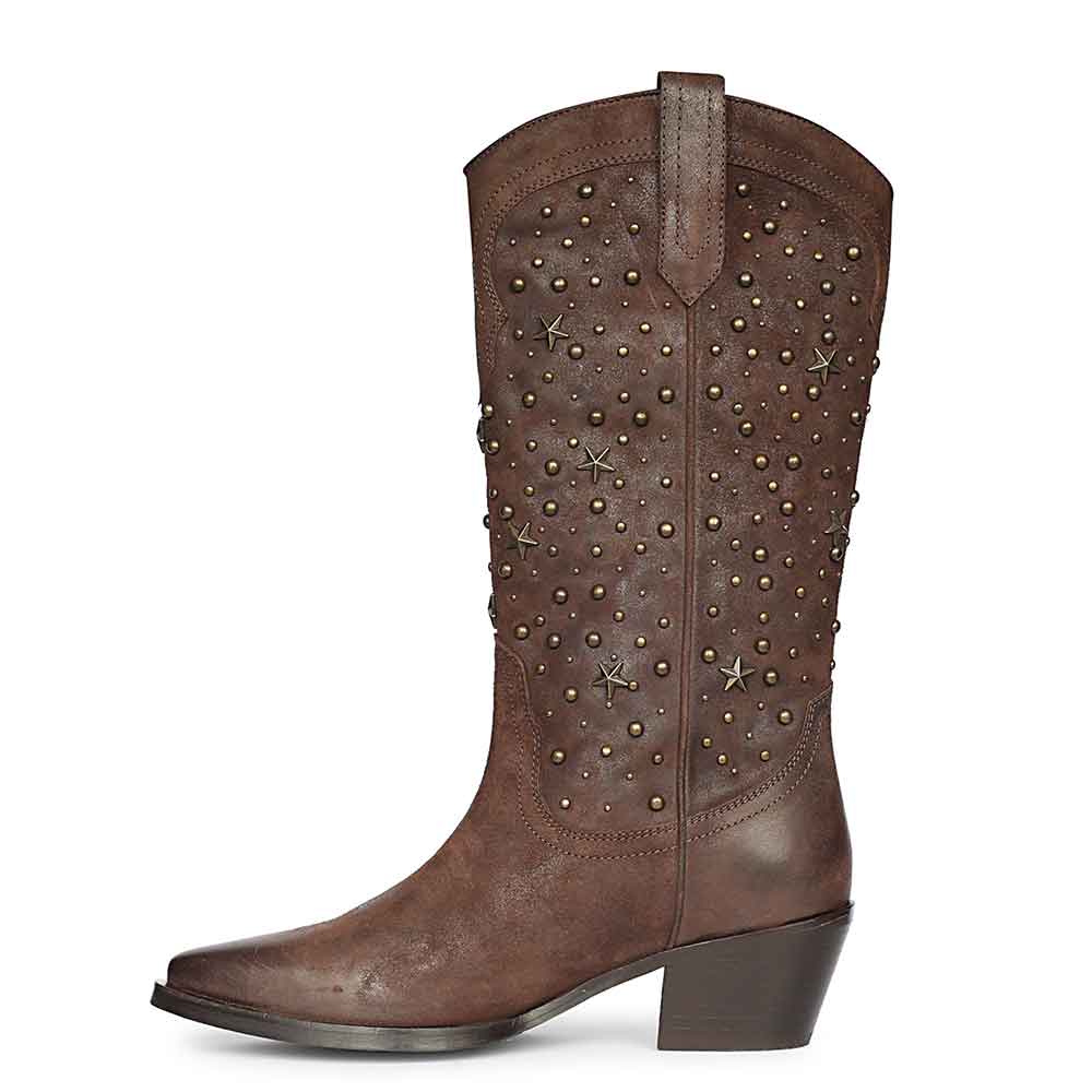 Saint Maeve Studded Brown Leather Cowboy Boots - Image 3
