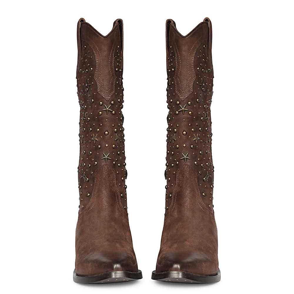 Saint Maeve Studded Brown Leather Cowboy Boots - Image 4