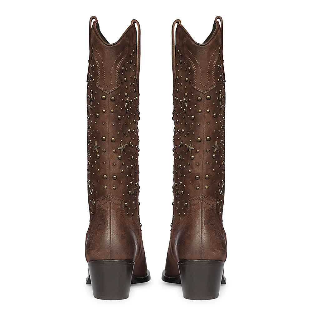 Saint Maeve Studded Brown Leather Cowboy Boots - Image 5