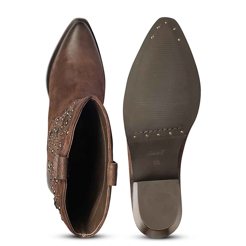Saint Maeve Studded Brown Leather Cowboy Boots - Image 6