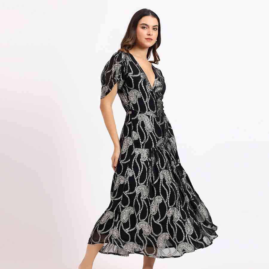 Saint Womens Black Printed Midi Dress - Image 3