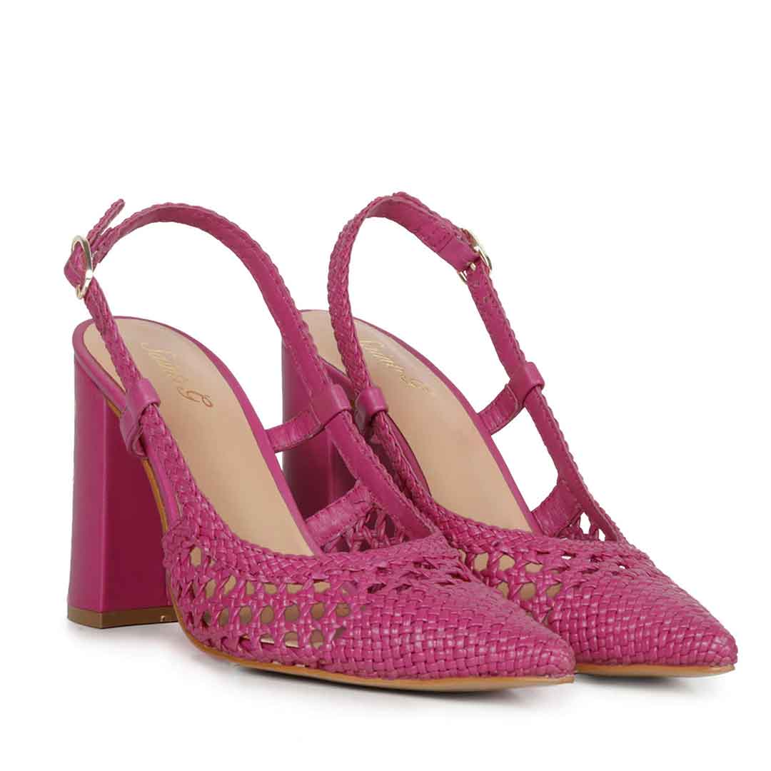 Saint Malea Hot Pink Hand Woven Leather Block Heels - Image 3