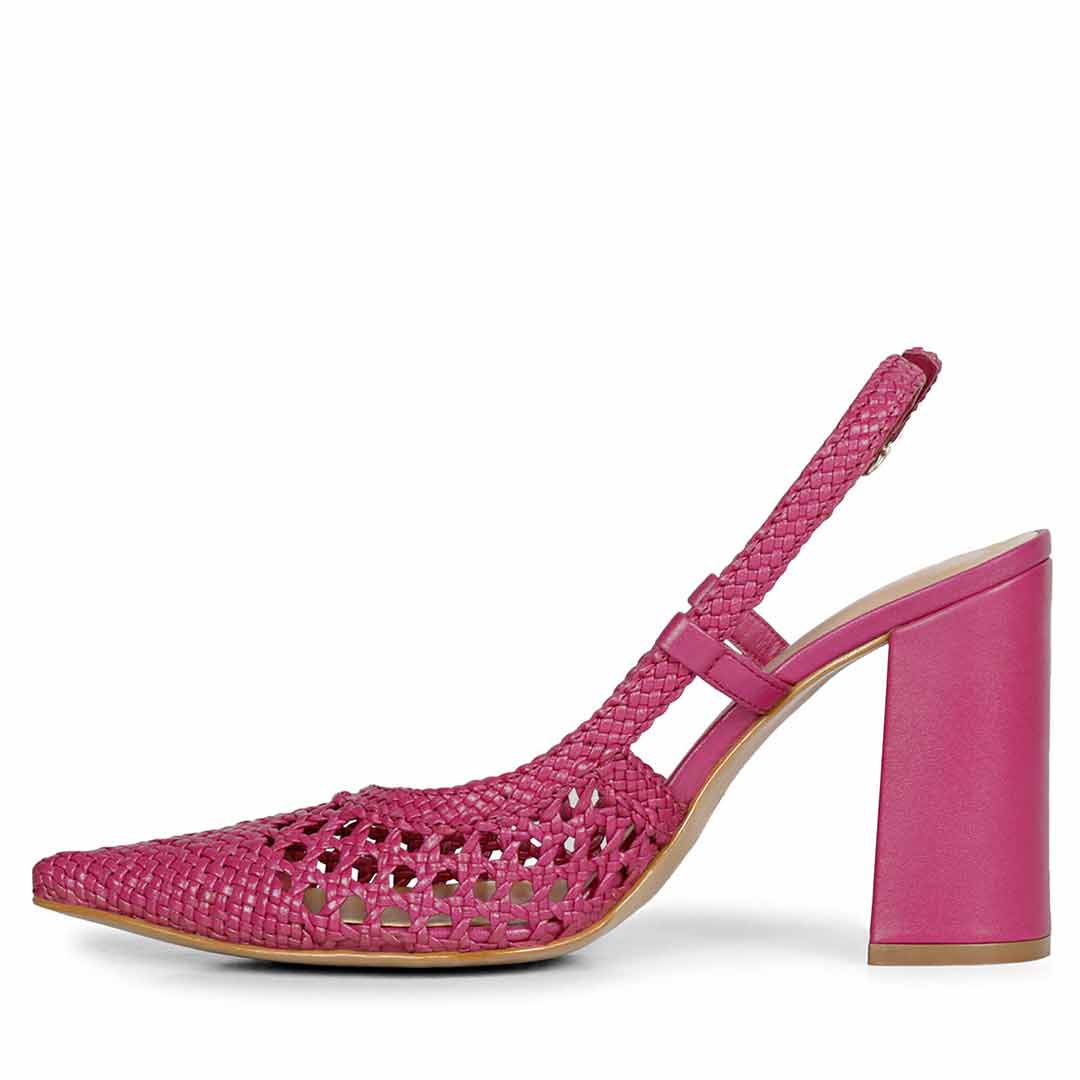 Saint Malea Hot Pink Hand Woven Leather Block Heels - Image 4