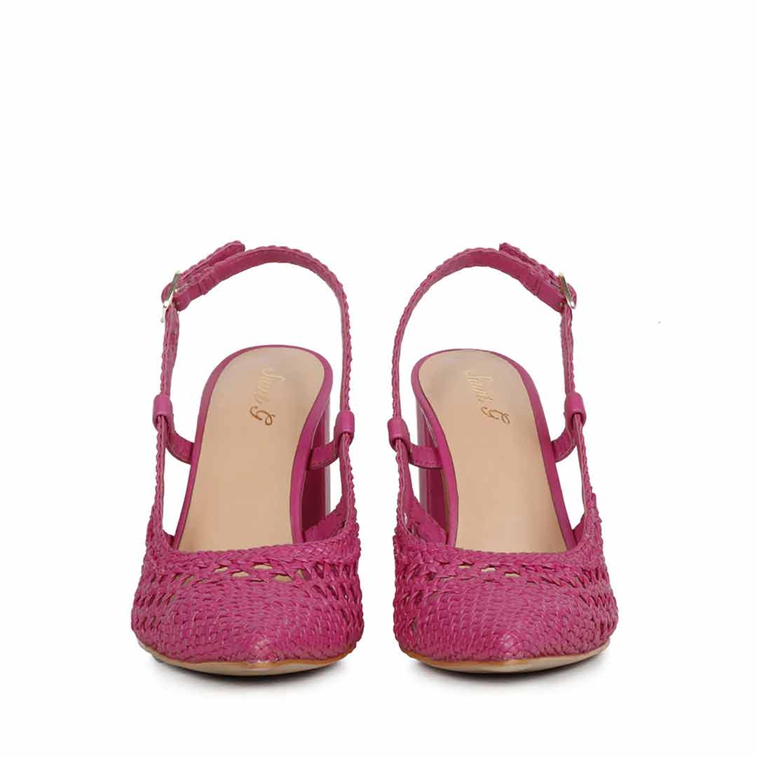 Saint Malea Hot Pink Hand Woven Leather Block Heels - Image 5