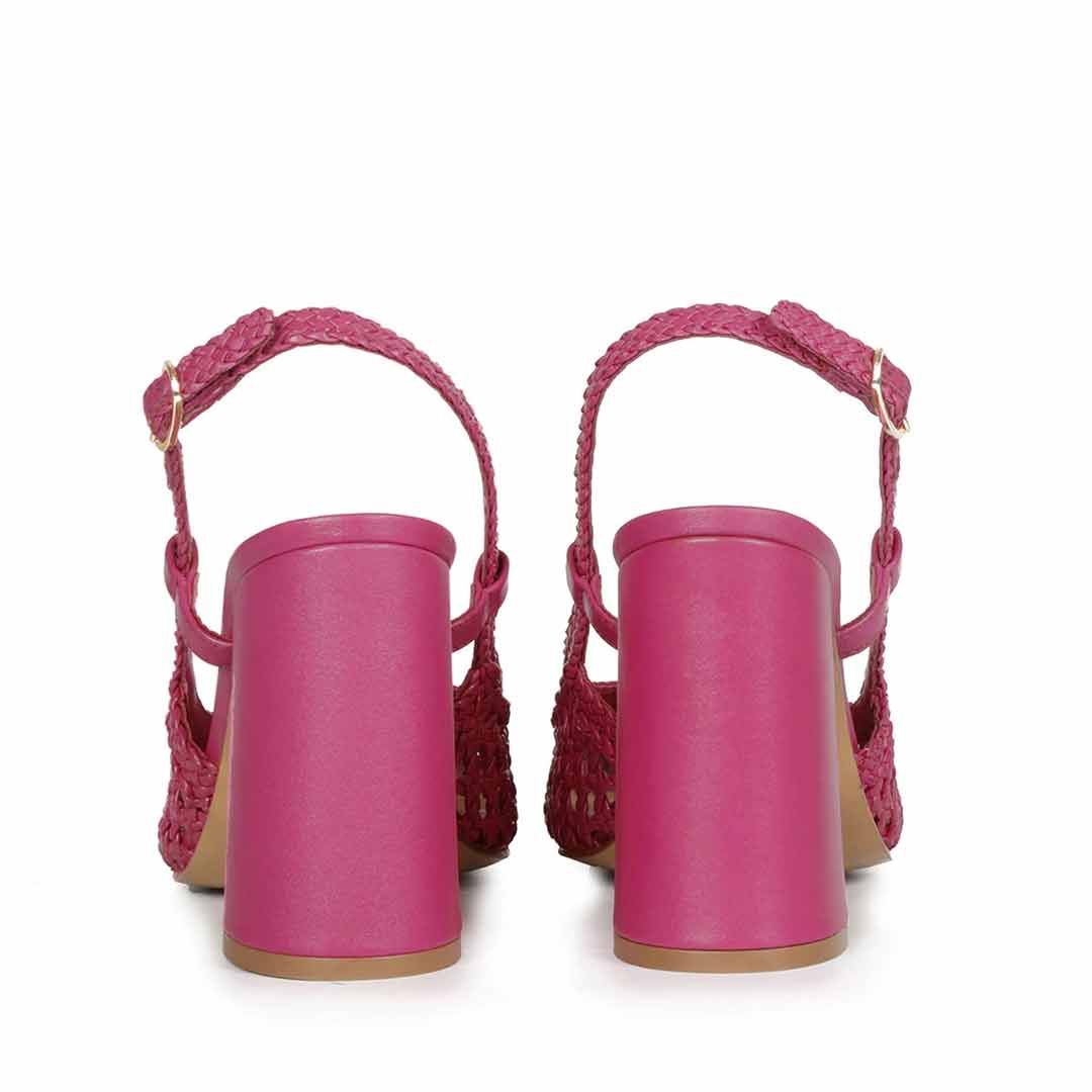 Saint Malea Hot Pink Hand Woven Leather Block Heels - Image 6