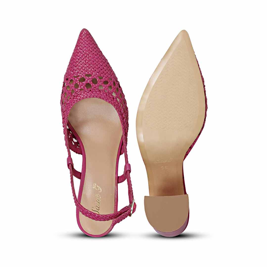 Saint Malea Hot Pink Hand Woven Leather Block Heels - Image 7