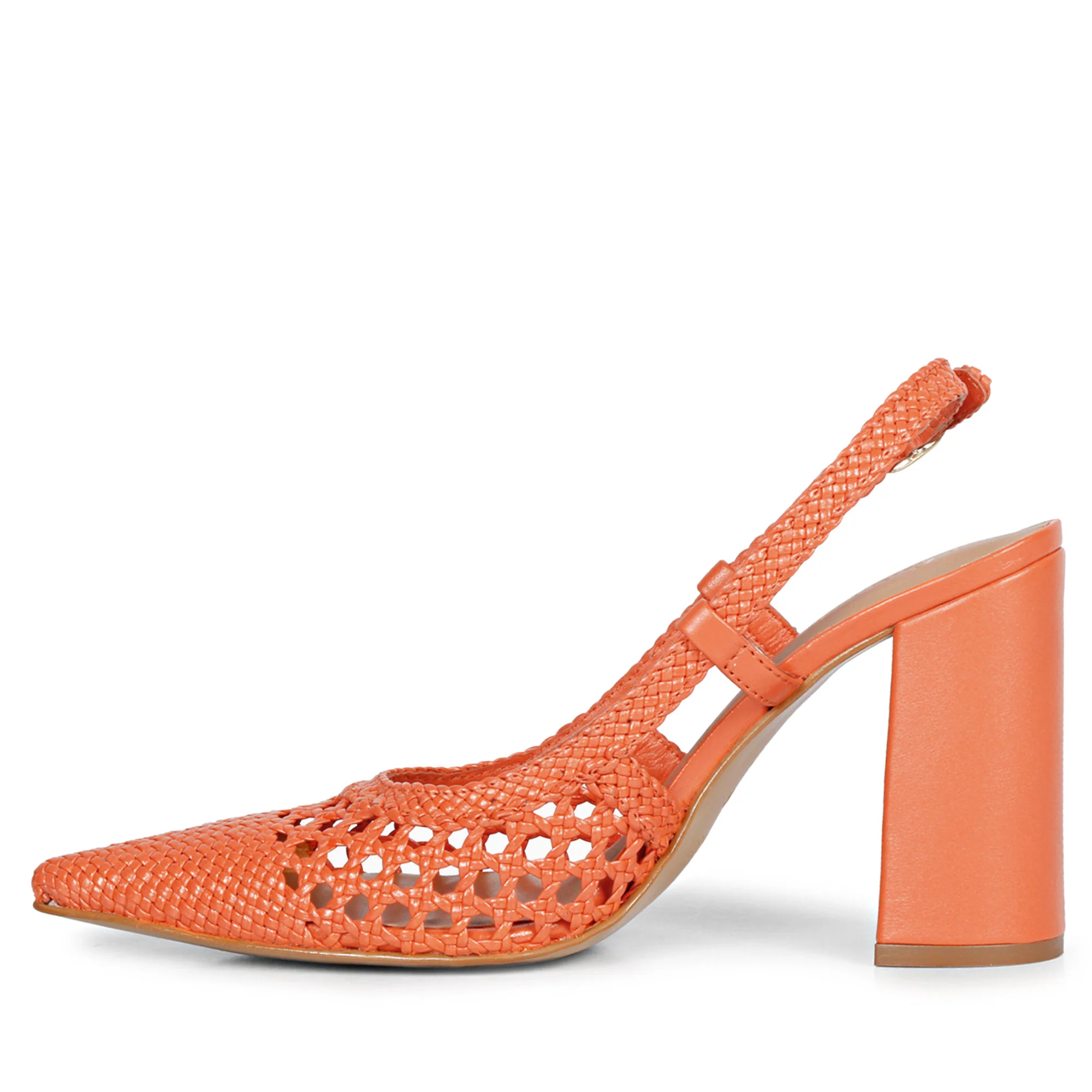 Saint Malea Orange Hand Woven Leather Block Heels - Image 4