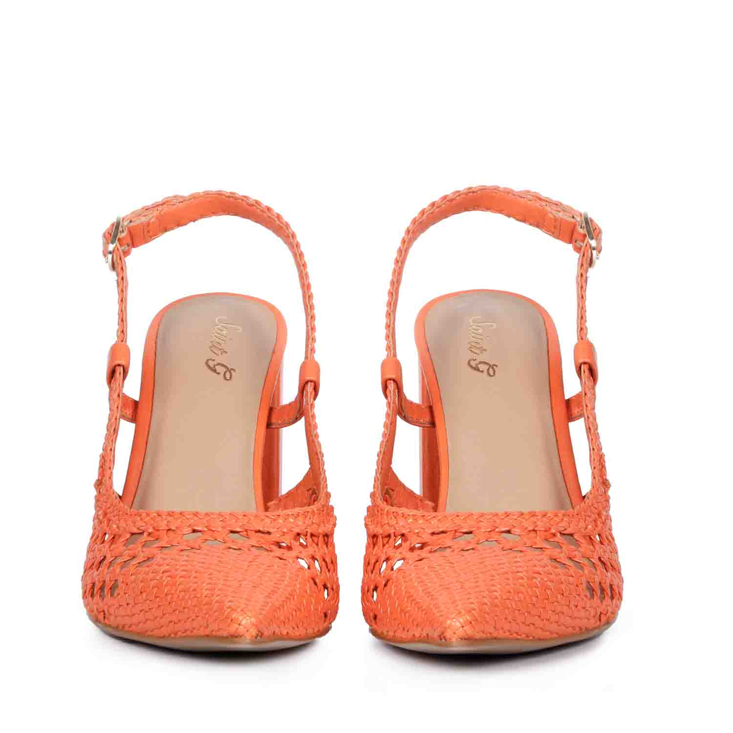 Saint Malea Orange Hand Woven Leather Block Heels - Image 5
