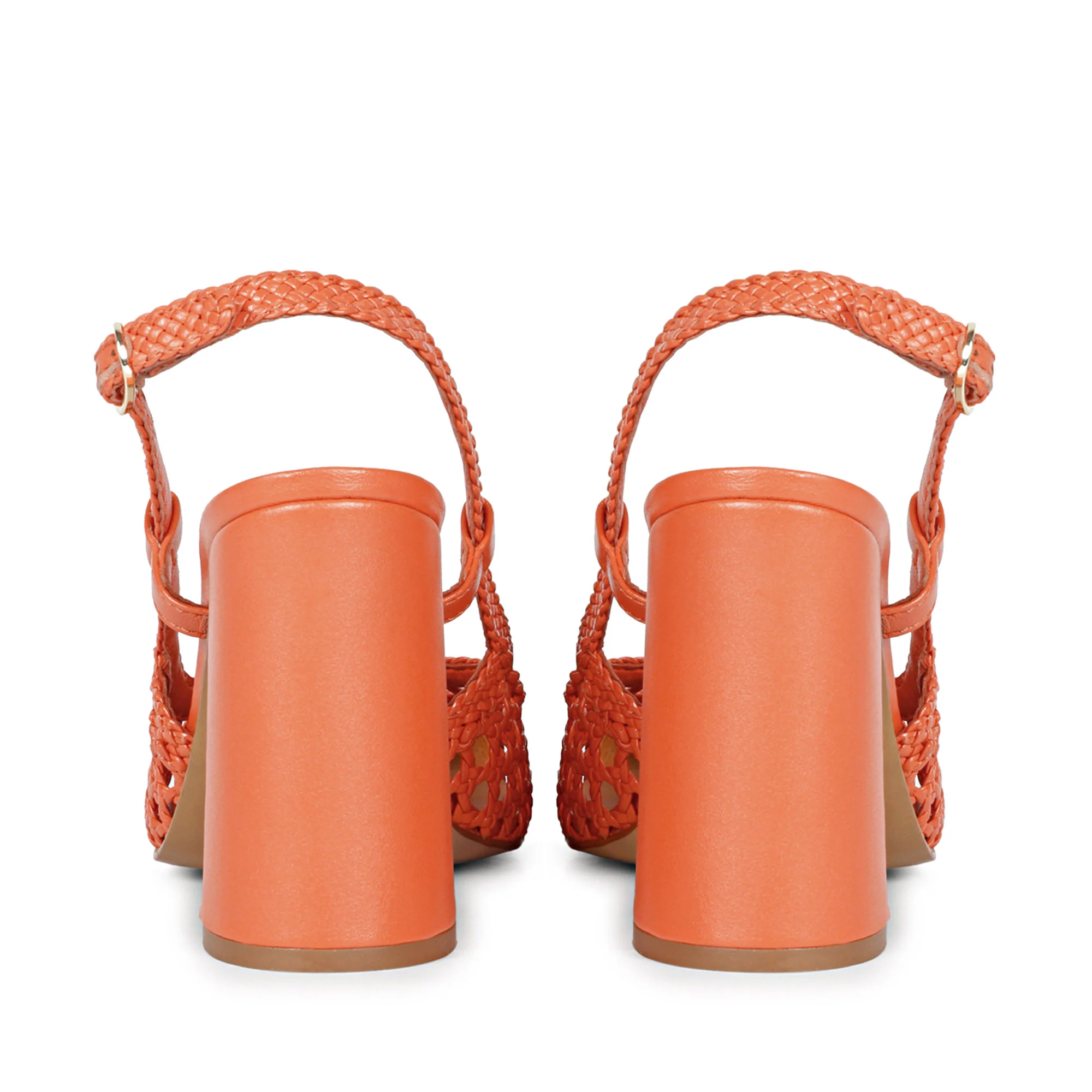 Saint Malea Orange Hand Woven Leather Block Heels - Image 6