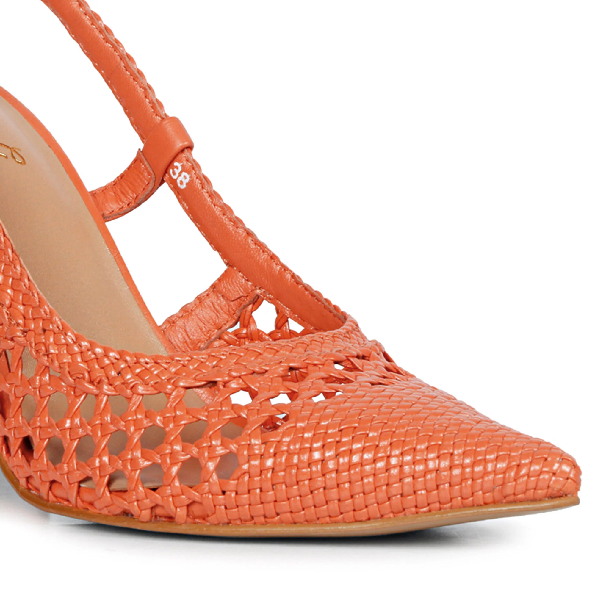 Saint Malea Orange Hand Woven Leather Block Heels - Image 8