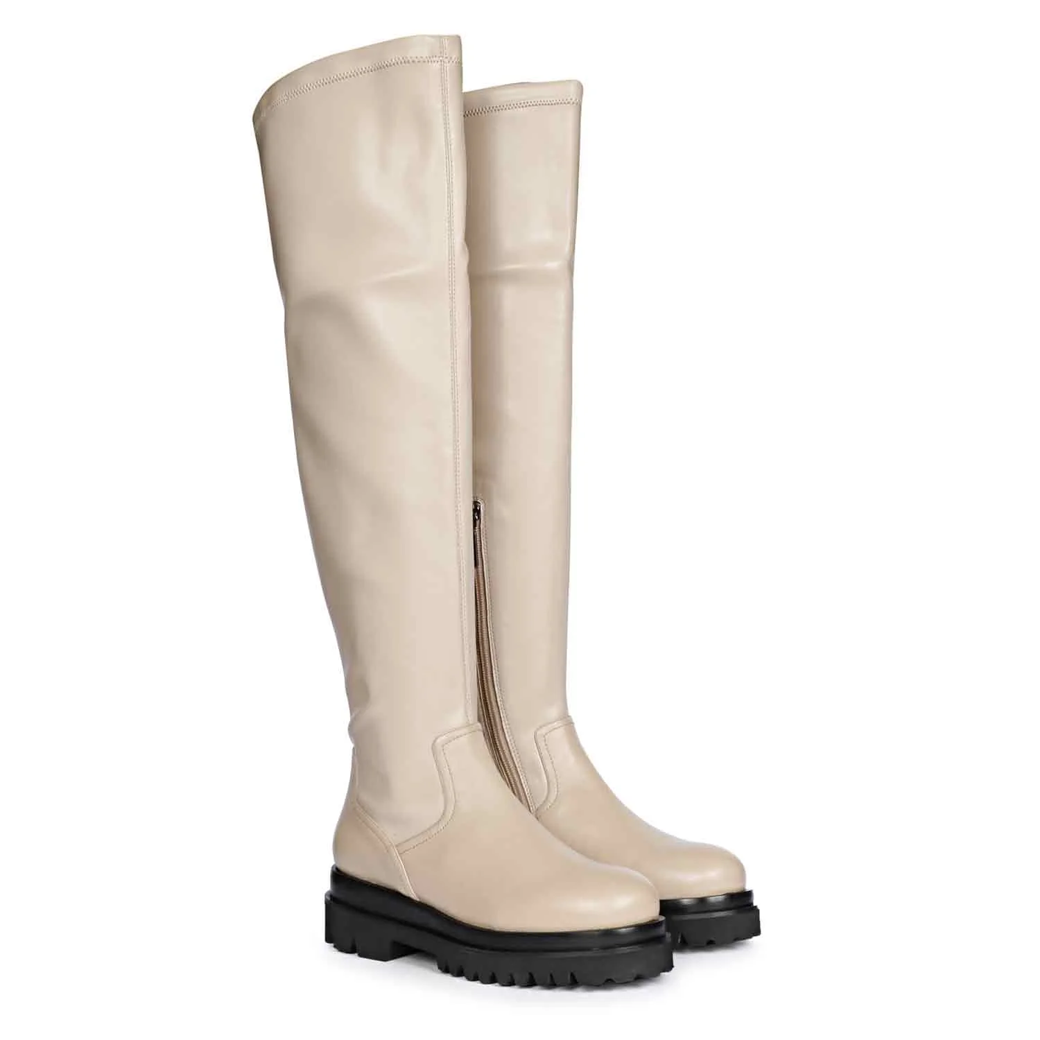 Saint Malia Taupe Stretch Napa Thigh High Boots - Image 3