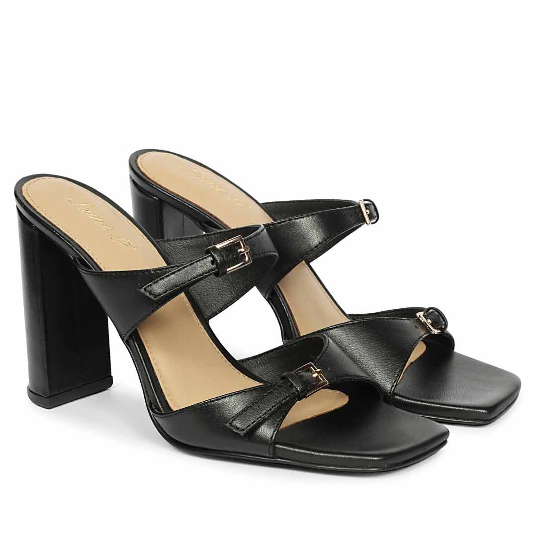 Saint Mallory Buckle Black Leather Heels - Image 2
